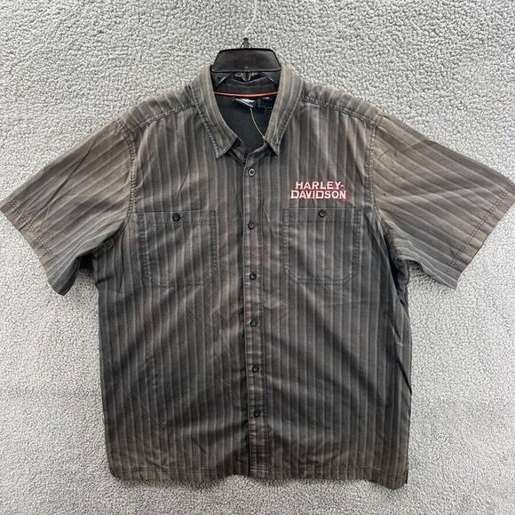 Harley Davidson Men Vented Mechanic Shirt Short Sleeve Embroidered Striped XLT - Picture 1 of 16